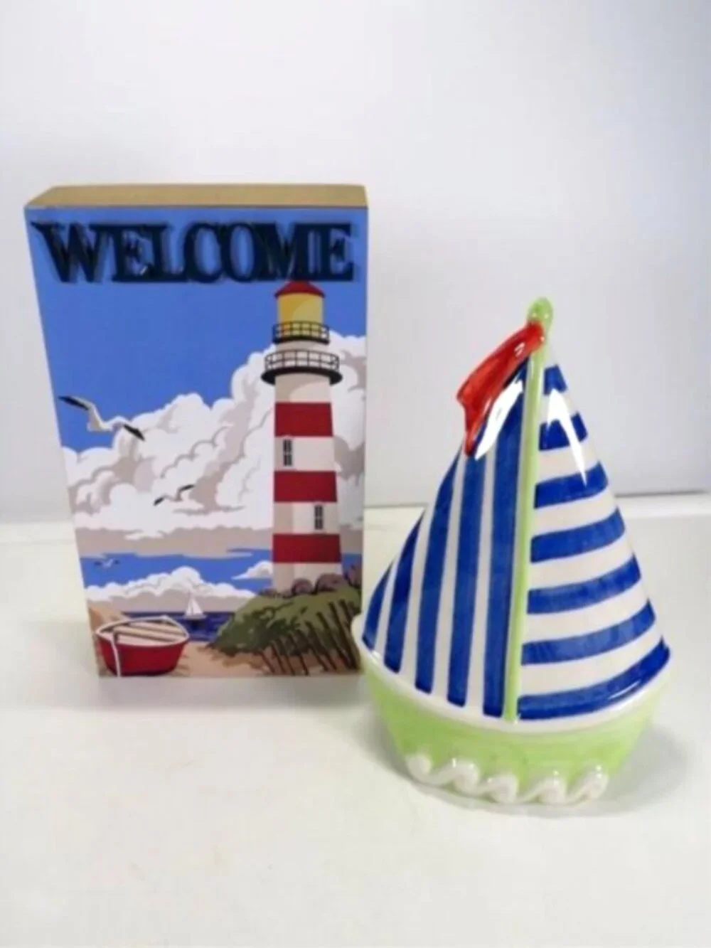 Patriotic Sadek Andrea Sailboat Bank & Taylor Bear Gift Set Americana Basket